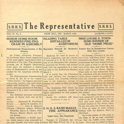 The Representative, Snow Hill High School, March 1926