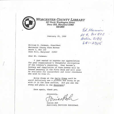 Correspondence, Louise Ash to William E. Carmean, Feb. 29, 1988