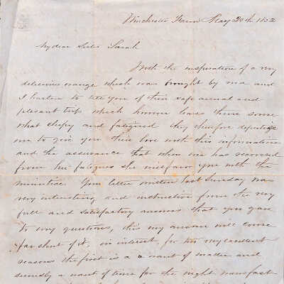 Correspondence, W. J. Taylor to Sister Sarah, 1852