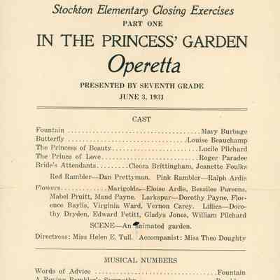 Operetta Program, Stockton Elementary School, 1931