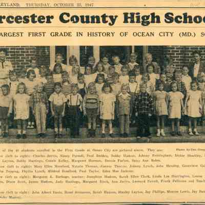 Newspaper clipping, "The Largest First Grade in History of Ocean City (Md.) School," Oct. 23, 1947