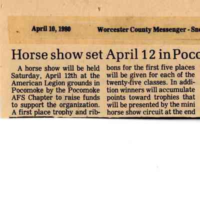 Newspaper clipping, “Horse show set April 12 in Pocomoke,” Apr. 10, 1980