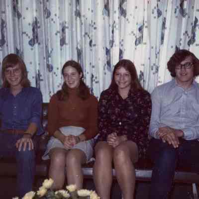 Photograph of Steen Sorensen, Christa Mader, Mimi Mentasti, and Mark Wright at AA Regional Screening, Nov 1973