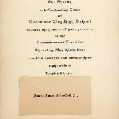 Commencement Invitation, Pocomoke High School, 1923