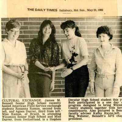 Newspaper clipping, “Cultural Exchange,” May 23, 1982