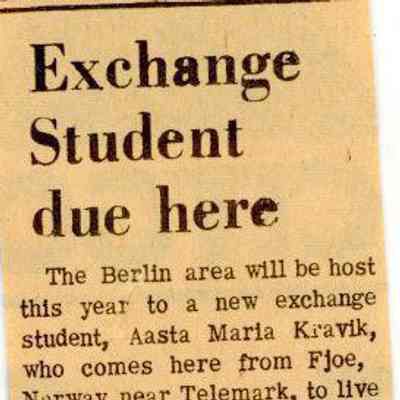 Newspaper clipping, “Exchange Student due here” (Aasta Kravik), July 24, 1969