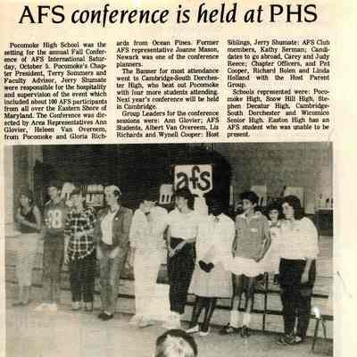 Newspaper clipping, “AFS conference is held at PHS”