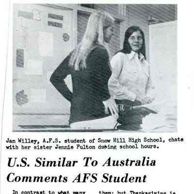 Newsletter clipping, The Eagle, “U.S. Similar to Australia Comments AFS Student” (Jan Willey), Oct. 1971