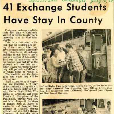 Newspaper clipping, “41 Exchange Students Have Stay in County”, July 12, 1967