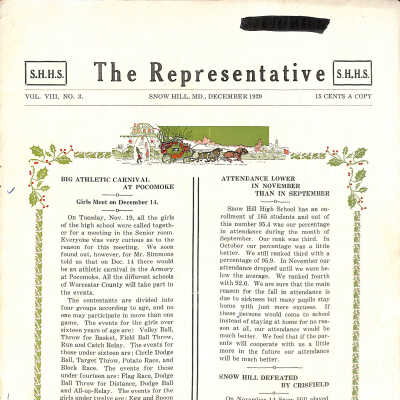 The Representative, Snow Hill High School, December 1929