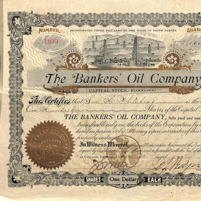 Stock Certificate, The Bankers’ Oil Company, 1902
