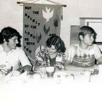 Photograph from AFS Family Night, Cathy Early, Paul Coombs, Christa Mader, and others, Sep 1976