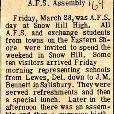 Newspaper clipping, “AFS Assembly” 1969