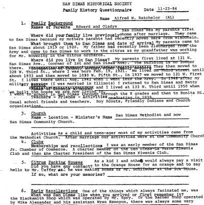 Family History - Batchelor