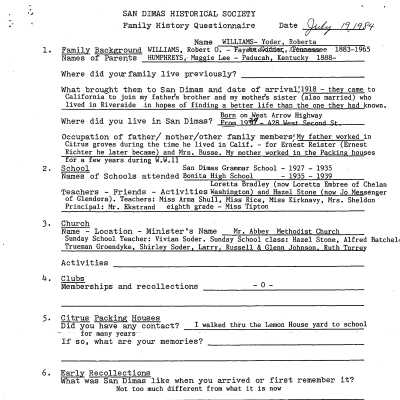 Family History - Williams