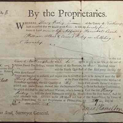 [FRANKLIN IMPRINT]. By the Proprietaries. To Nicholas Scull, Surveyor General