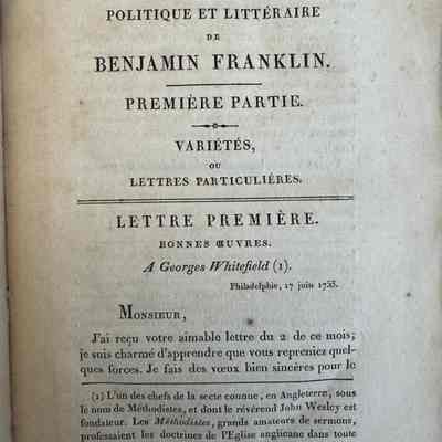 FRANKLIN, Benjamin. Correspondance Inedite et Secrete Du Docteur B. Franklin