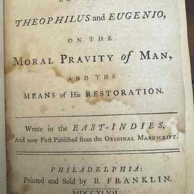 (FRANKLIN IMPRINT). [BLACKMORE, Richard].Letters between Theophilus and Eugenio...on the Moral Pravity