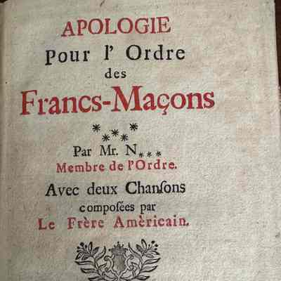 (FRANKLIN, BENJAMIN). [NATTER, Johann Lorenz]. Apologie pour L'Ordre des Francs-Macons