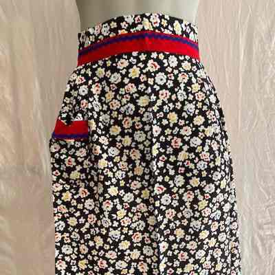 Apron; Black with Floral Print