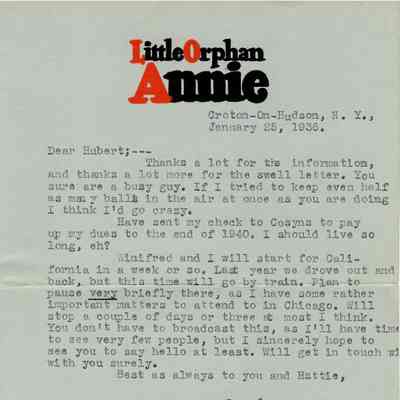 Harold Gray Letter and Envelope January 1936