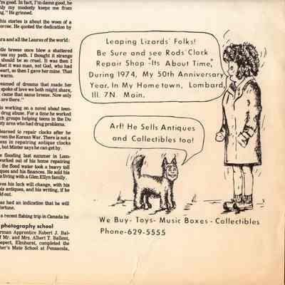 Rods' Clock Repair Shop Advertisement and Article