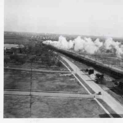 P74-578 Aerial View of Hammerschmidt Silos and Chicago Northwestern Railroad