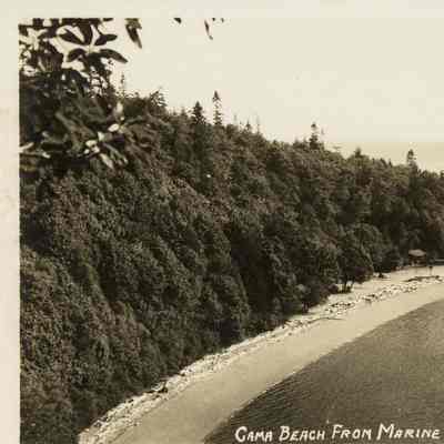 Cama Beach Resort From Marine View Trail: Aerial Black and White Photo of Cama Beach Resort, Ellis #3986, 2023.001.I.A.a.008