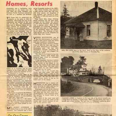 "Homes, Resorts" the last page of the story on Camano, covering logging and present-day resorts: Page 3 of the Seattle Times, Sunday May 10, 1959
