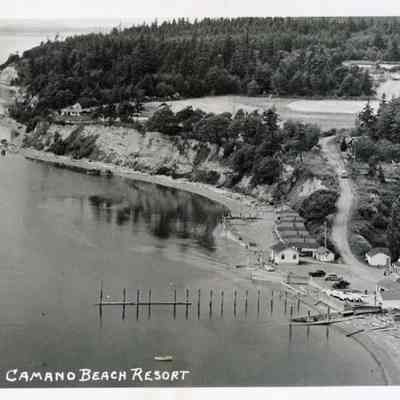 Camano Beach Resort: Aerial Black and White Photo of Camano Beach Resort, Ellis #3982, 2023.001.I.A.a.007