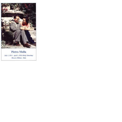 Prayer card for Pietro Molla, front (scan)