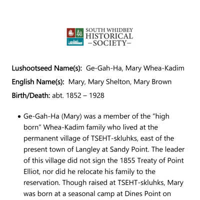 Ge-Gah-Ha (Mary Shelton) Biography