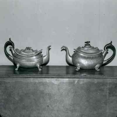 Tea Pots on Drop Leaf Table