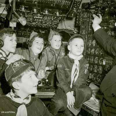 Boy Scouts in an Airplane Cockpit