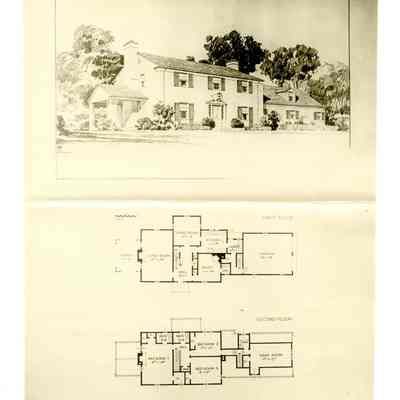 Artist Rendering of a House and its Plans Pheasant Lane