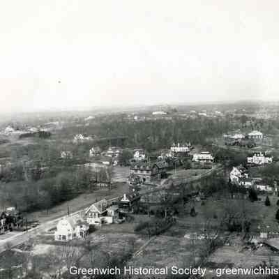 Aerial Photograph of Central Greenwich north from Second Congregational Church