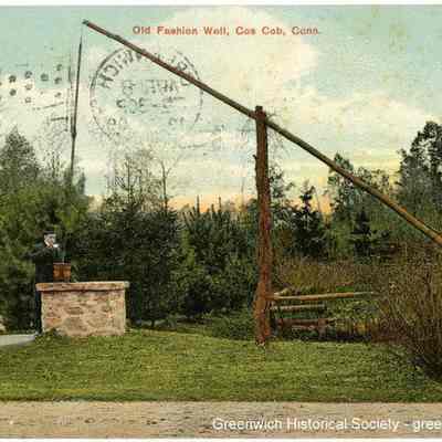 Old Fashion Well, Cos Cob, Conn. (Front of postcard)
