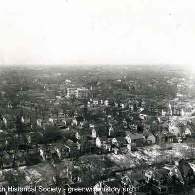 Aerial Photograph of Central Greenwich northwest from Second Congregational Church