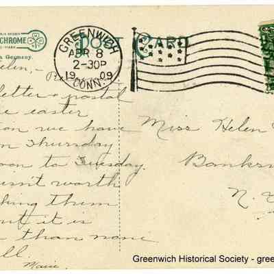 Old Fashion Well, Cos Cob, Conn. (Back of postcard)