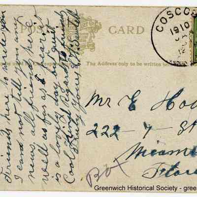Residence of Ernest Thompson Seton, Cos Cob, Conn. (Back of postcard)