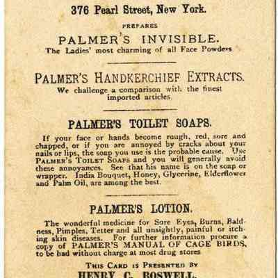 Advertising card promoting Palmer's Extra Cologne (back)