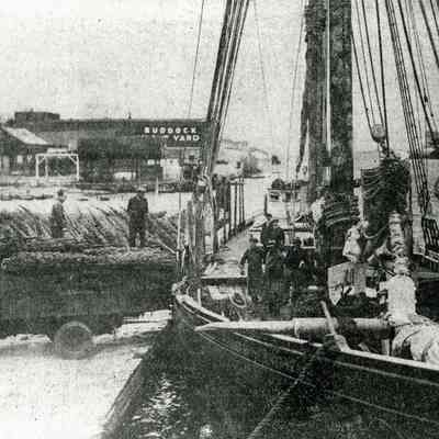 Boat Being Loaded in Greenwich Harbor