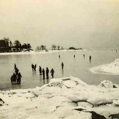 People on Frozen Long Island Sound