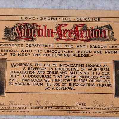 Lincoln-Lee Legion Membership card