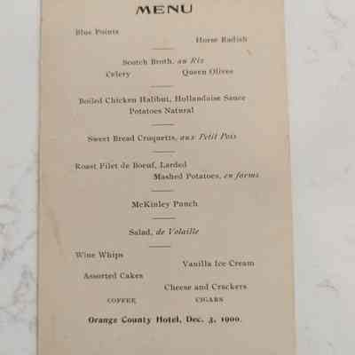 Orange County Hotel Menu