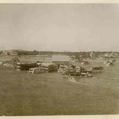 Lobster traps on the shore of Corea, Maine harbor