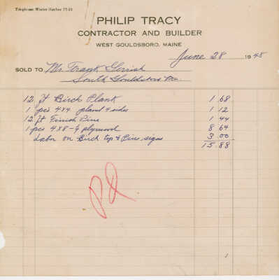 Invoice from Philip Tracy, Contractor and Builder