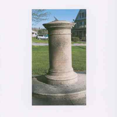 Sun Dial pedestal (close up) designed by Eric Soderholtz on the West Gouldsboro Village Green.
