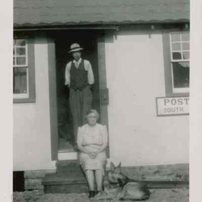 Frank and Lydia Gerrish in front of the South Gouldsboro Post Office.