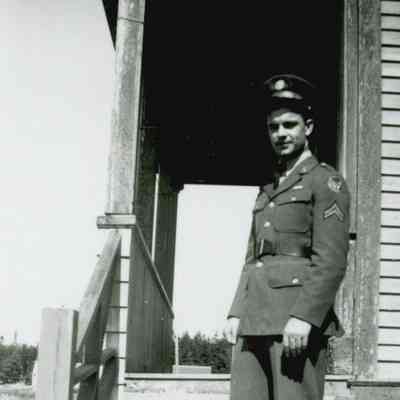 Gordon Russell Workman on the steps of the Prospect Harbor Lighthouse Keeper's Cottage.